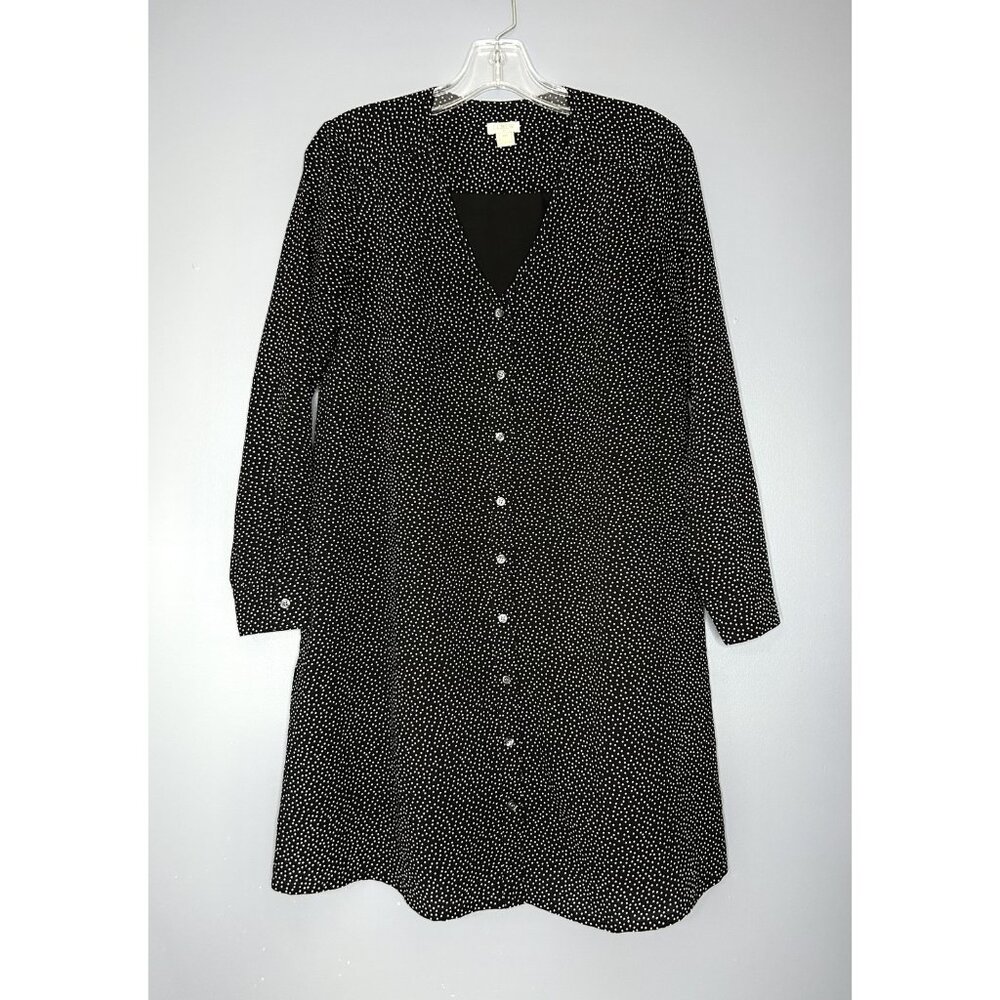 J Crew Dress XXS Black Polka Dot Long Sleeve Button Down Front Modest Office